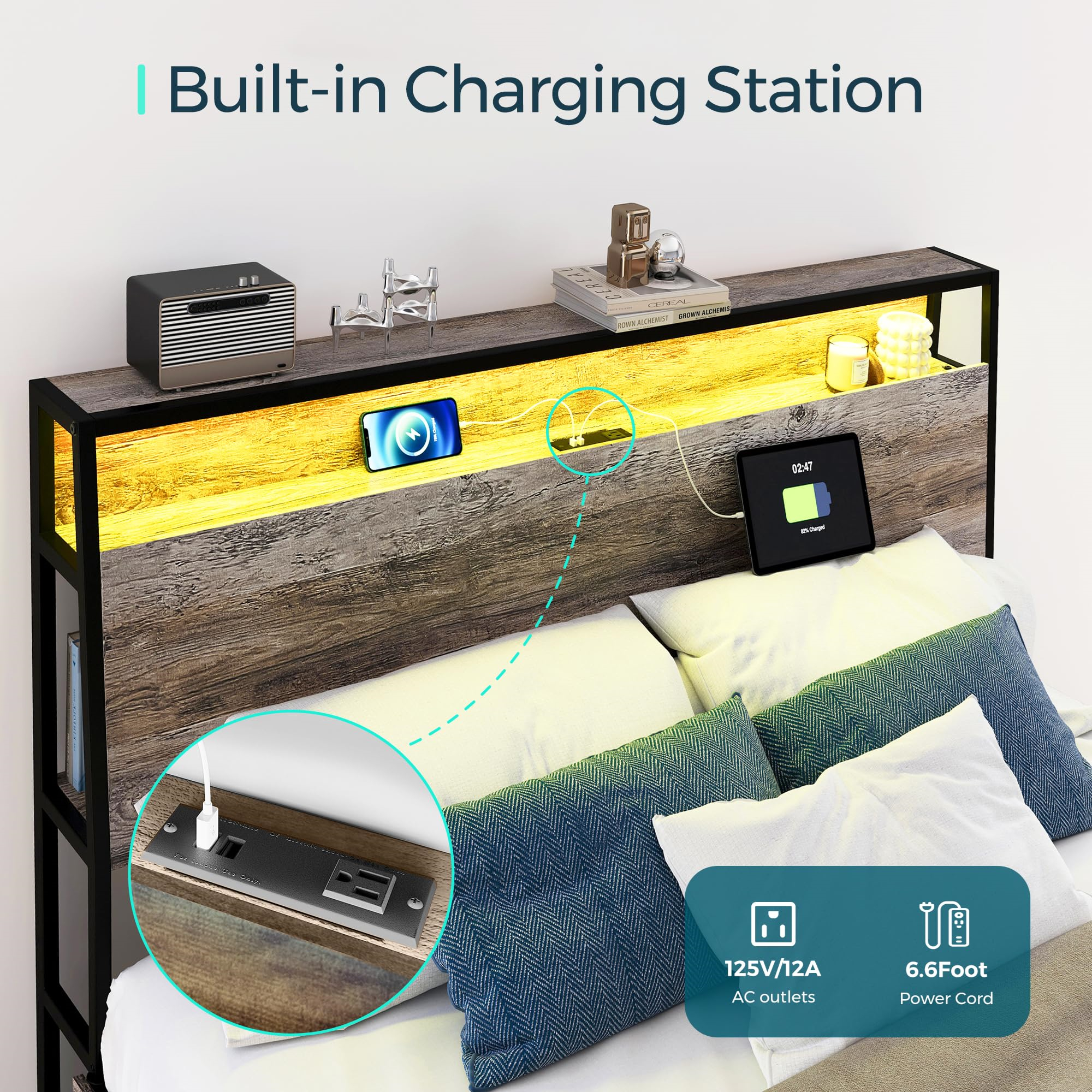 Illuminated Retreat Ergonomic Bed Frames with RGB Lighting and Built