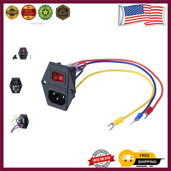 Illuminated Rocker Switch Power Socket - 250V C14 Connection With Wiring Set