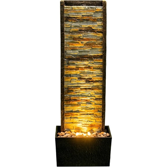 Illuminated Stone Cascade Waterfall Fountain – Elegant Indoor/Outdoor Water Feature with LED Lights, 38x11.6x16.3 inches