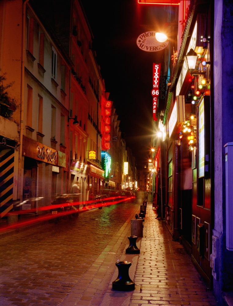 Illuminated Street At Night Canvas Art - Christopher Roberts Design Pics (12 x 16)