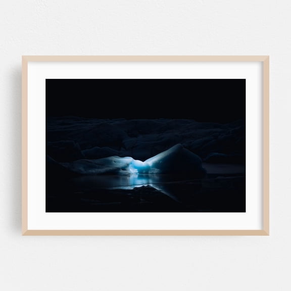 Illuminated Tranquility - Iceland Photography Landscape Nature Night Sky Scenic Minimalist Oak Framed Wall Art Print 5 x 7 inches