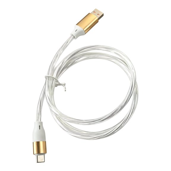 Illuminated Type-C Charging Cable with USB-A Connector, Transparent White PVC, Up to 66 W for Home, and Vehicle