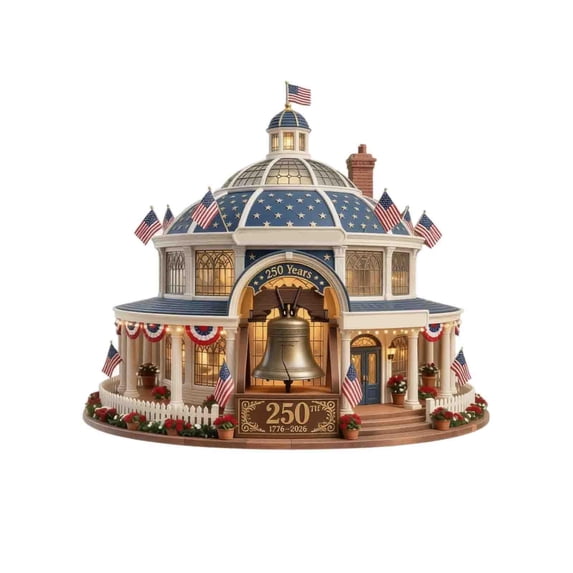 Illuminated Wooden 250Th Anniversary Usa Decoration with Liberty Bell Motif, 1 Piece, Red White and Blue, for Home Office Desk Centerpiece