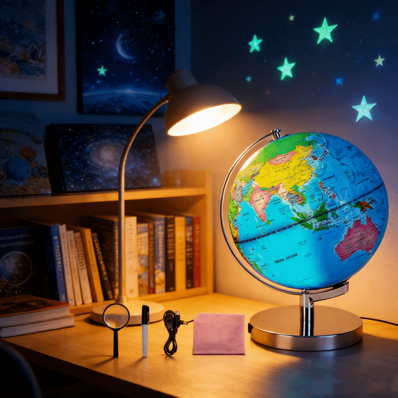 Illuminated World Globe with High Clear Map, Interactive Light Up Lamp