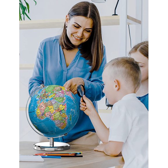 Illuminated World with Stand, 9" Earth Globes with Stable Heavy Metal Base for Kids Classroom Learning, LED Constellation Night Light with HD Printed Map
