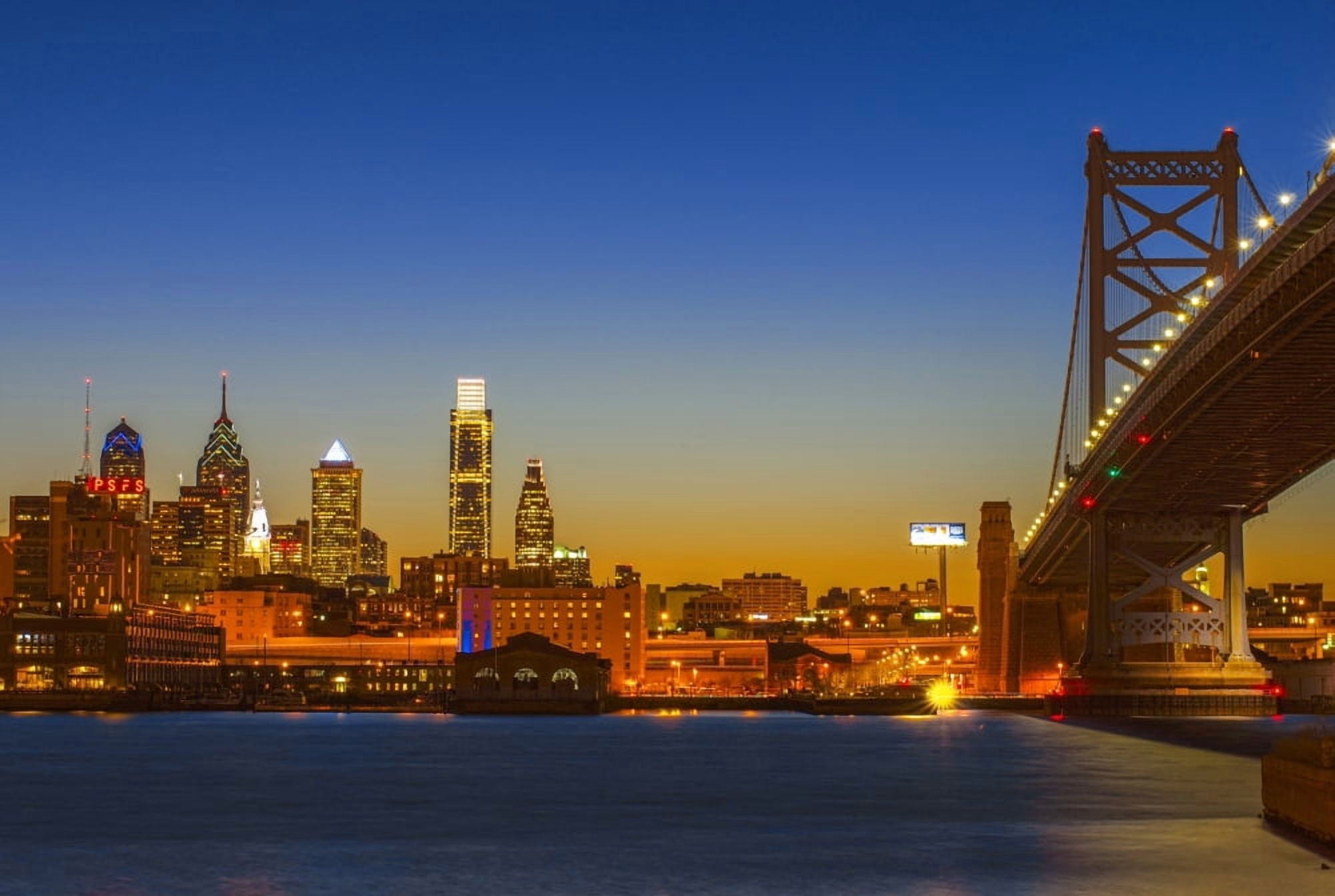 Illuminated cityscape at night Philadelphia Pennsylvania USA Canvas Art - Panoramic Images (18 x 24)