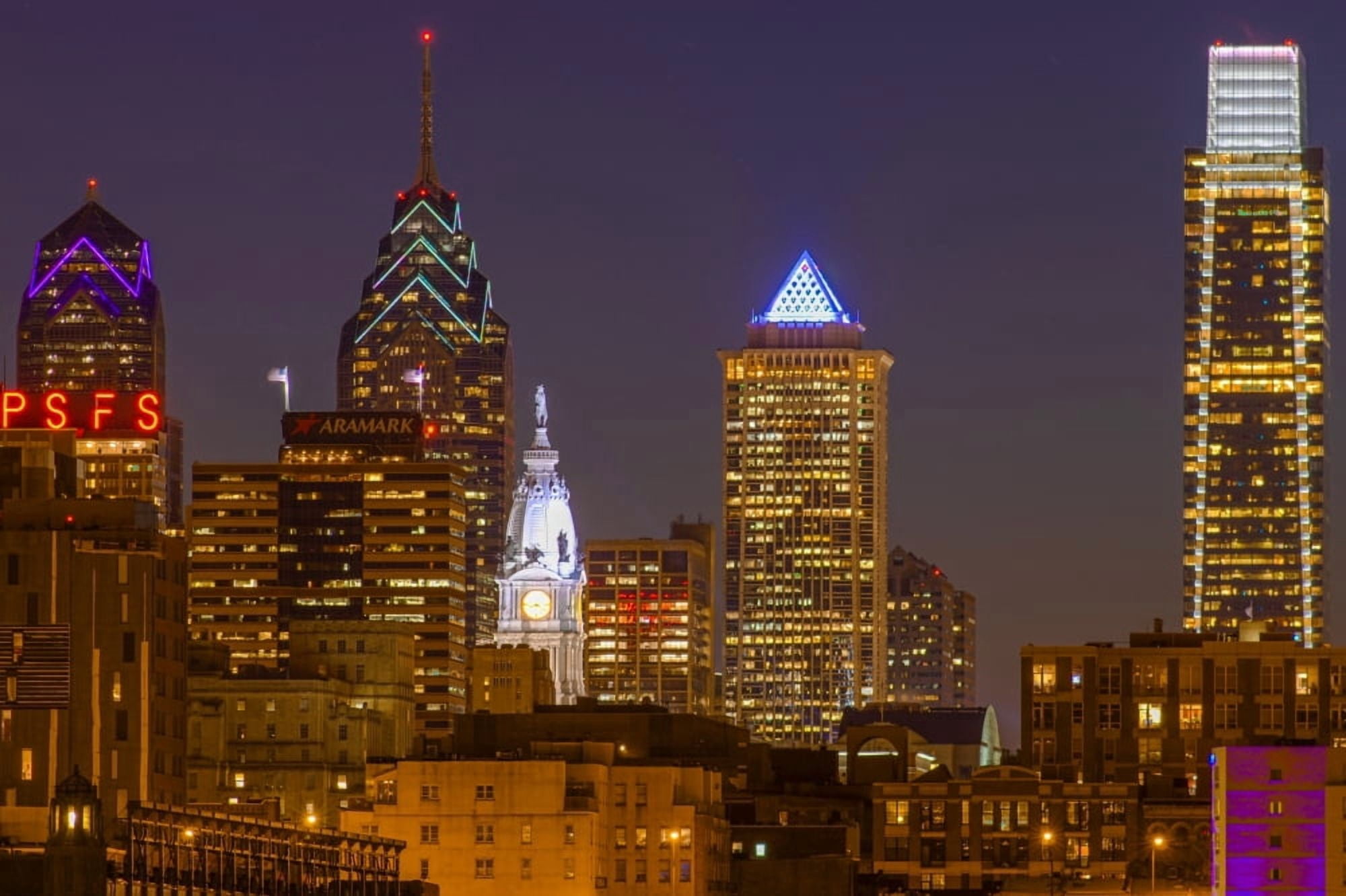 Illuminated cityscape at night Philadelphia Pennsylvania USA Canvas Art - Panoramic Images (24 x 36)
