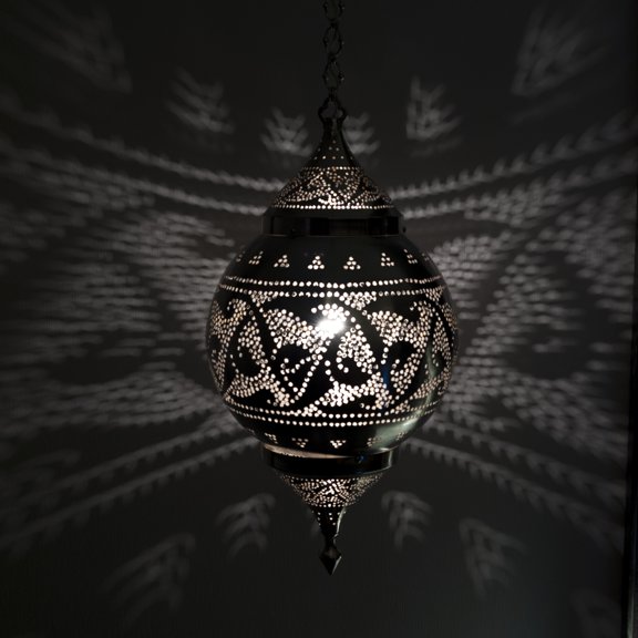 Illuminated hanging light fixture reflecting pattern on the wallIstanbul turkey Canvas Art - Keith Levit Design Pics (24 x 24)