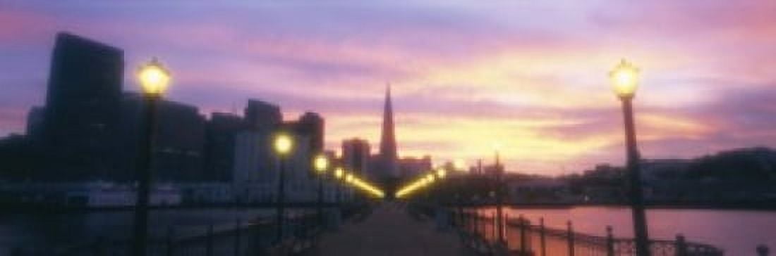 Illuminated lampposts on a pier San Francisco California USA Canvas Art - Panoramic Images (18 x 6)