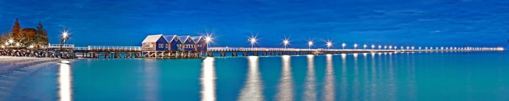 Illuminated pier over the Pacific Ocean Busselton Jetty Western Australia Australia Canvas Art - Panoramic Images (8 x 38)