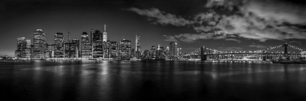 Illuminated skylines at the waterfront Manhattan New York City New York State USA Canvas Art - Panoramic Images (6 x 18)