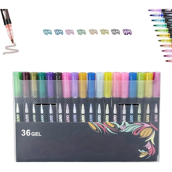 Illuminateupon/Neattidyly Marker Pen for Highlight, Outline Markers Metallic Glitter Pens, Marker Pen for Highlight, Double Line Quick Dry Graffiti Dotting Point Liner Pens(36PCS)