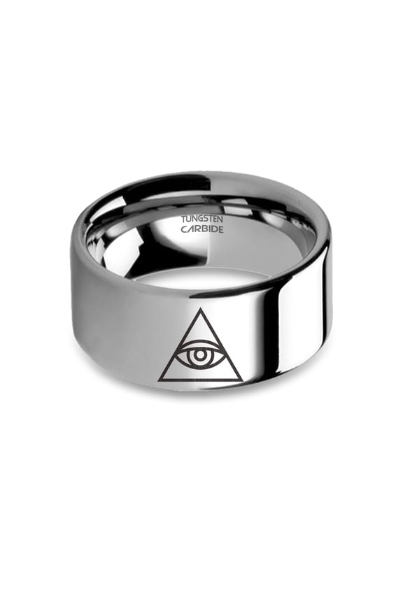 Illuminati Eye of Providence Laser Engraved Tungsten Carbide Ring, 10mm, Size 7.5