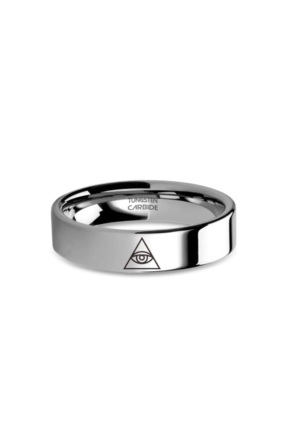 Illuminati Eye of Providence Laser Engraved Tungsten Carbide Ring, 6mm, Size 10.5
