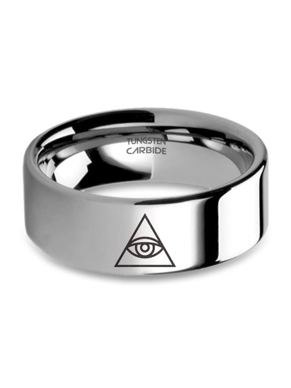 Illuminati Eye of Providence Laser Engraved Tungsten Carbide Ring, 8mm, Size 9