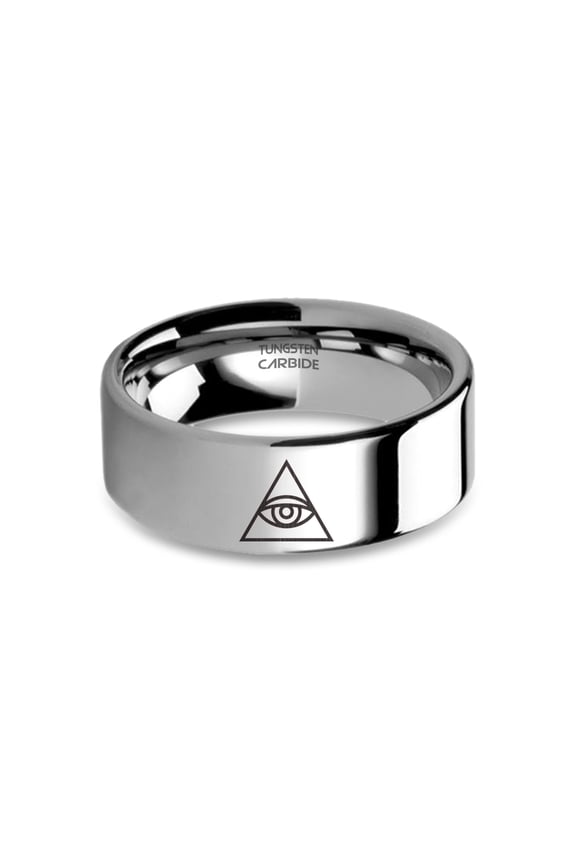 Illuminati Eye of Providence Laser Engraved Tungsten Carbide Ring, 8mm, Size 9