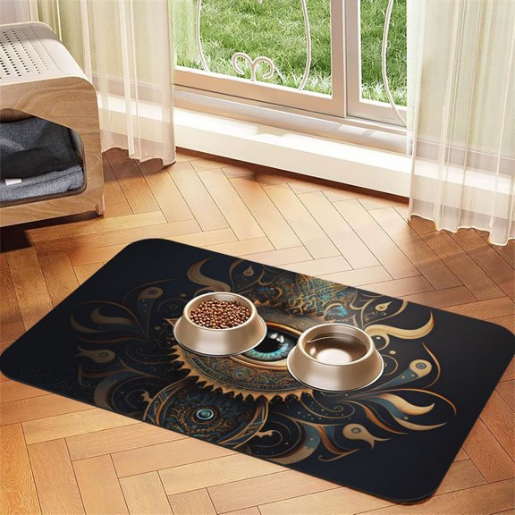 Illuminati Fatima Hamsa All Seeing Eye Art Absorbent PU Leather Pet Feeding Placemat Non-Slip Dog Cat Bowl Mat for Food Water 30x45cm