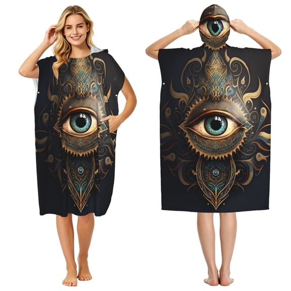 Illuminati Fatima Hamsa All Seeing Eye Art Adult Hooded Beach Towel Changing Robe, Surf Poncho Towel for Surfing, Swimming, Camping