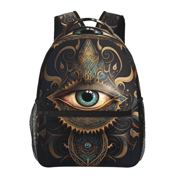 Illuminati Fatima Hamsa All Seeing Eye Art Backpack Casual College Bag Zipper Laptop Daypack Hiking Rucksack Travel