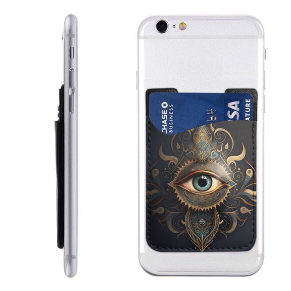 Illuminati Fatima Hamsa All Seeing Eye Art Phone Card Holder Stick On ID Credit Card Wallet Cell Phone Case Pouch Sleeve Pocket for iPhone Android Smartphones