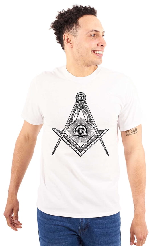 Illuminati Masonic Square Compass Men's Graphic T Shirt Tees Brisco Brands L