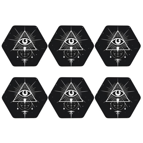 Illuminati Occult Geometric Set of 6 Faux Leather 4 Inch Coasters Drinks Tabletop Home Dinning Hexagon