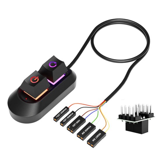 Illuminating PC Restart Button External Control Adapter Splitter Line Easy Use