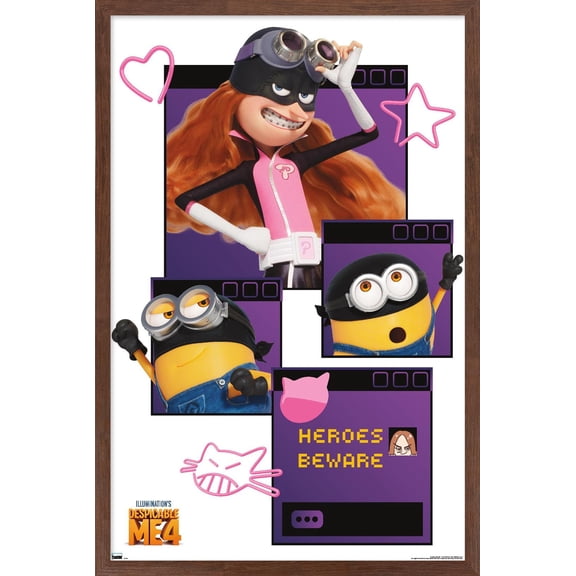 Illumination Despicable Me 4 - Heroes Beware Wall Poster, 14.725" x 22.375" Framed