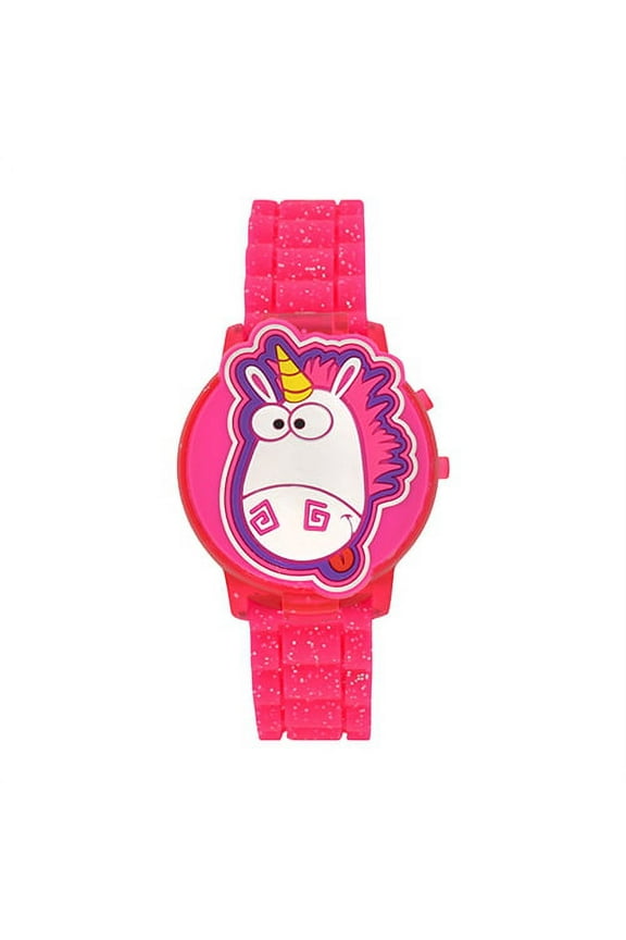 Despicable Me Unicorn Unisex Child Pink Band and 2D Cover LED Watch, DSM4003WM