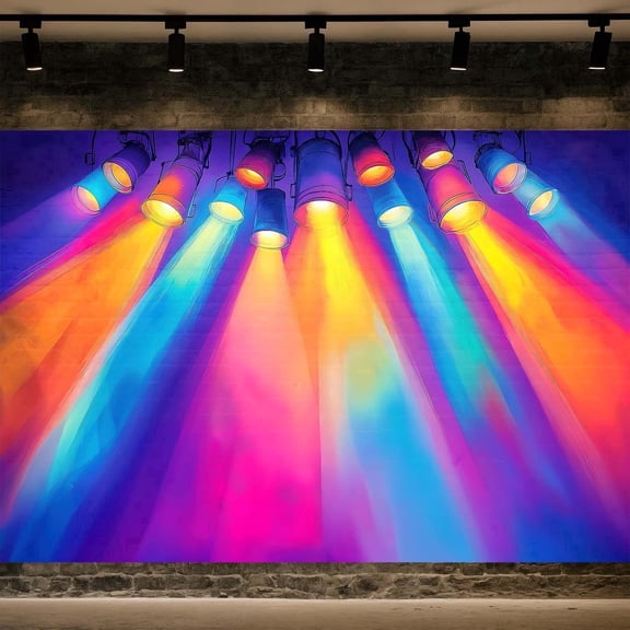 Illumination Station Backdrop, 2026 VBS Banner, Rainbow Spotlight Photography Background for Vacation Bible School, Church Event, Kids Party Decor,12X8FT