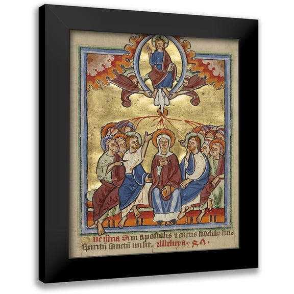 Illuminator, Unknown 12th Century English 12x14 Black Modern Framed Museum Art Print Titled - Pentecost