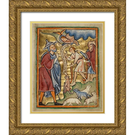 Unknown 12th Century English Illuminator 12x14 Gold Ornate Wood Framed with Double Matting Museum Art Print Titled - The Angel Appearing to Joachim