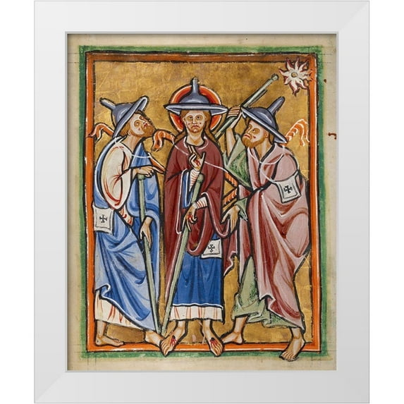 Unknown 12th Century English Illuminator 12x14 White Modern Wood Framed Museum Art Print Titled - The Road to Emmaus