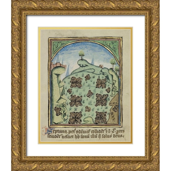 Illuminator, Unknown 12th Century English 15x18 Gold Ornate Wood Framed with Double Matting Museum Art Print Titled - The Seventh Sign before the Day of Judgement