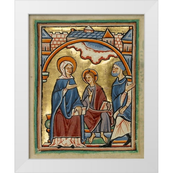 Illuminator, Unknown 12th Century English 15x18 White Modern Wood Framed Museum Art Print Titled - Christ Blessing His Parents