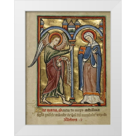 Illuminator, Unknown 12th Century English 15x18 White Modern Wood Framed Museum Art Print Titled - The Annunciation