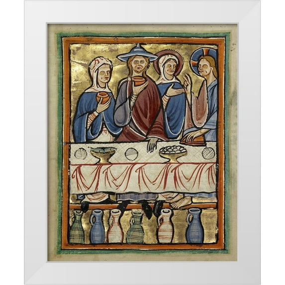 Illuminator, Unknown 12th Century English 20x24 White Modern Wood Framed Museum Art Print Titled - The Marriage at Cana