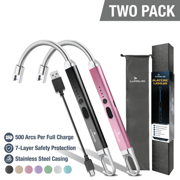 Illuminlabs 2Pack Electric Lighter - USB Rechargeable Candle Lighters, Long Grill Lighter W/ Flexible Neck, Windproof Flameless Plasma Lighter, Arc Lighter for Camping, Cigarettes & Stove