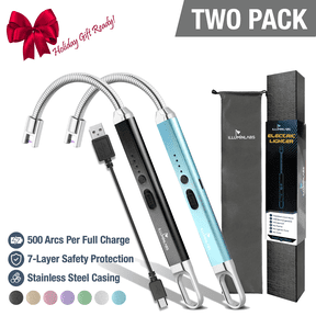 2Pack Electric Lighter - USB Rechargeable Candle Lighters, Long Grill Lighter W/ Flexible Neck, Windproof Flameless Plasma Lighter, Arc Lighter for Camping, Cigarettes & Stove,Black/Blue