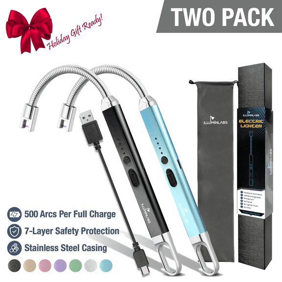 2Pack Electric Lighter - USB Rechargeable Candle Lighters, Long Grill Lighter W/ Flexible Neck, Windproof Flameless Plasma Lighter, Arc Lighter for Camping, Cigarettes & Stove,Black/Blue