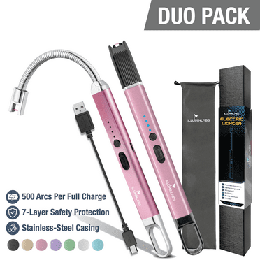 Illuminlabs 2Pack Electric Lighter – USB Rechargeable Candle lighter, Windproof Flameless Plasma Arc Lighter for BBQ Grill, Camping, Stove, 7.5” Long Stick Lighter,Rose Gold