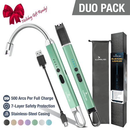 2Pack Electric Lighter – USB Rechargeable Candle lighter, Windproof Flameless Plasma Arc Lighter for BBQ Grill, Camping, Stove, 7.5” Long Stick Lighter,Green