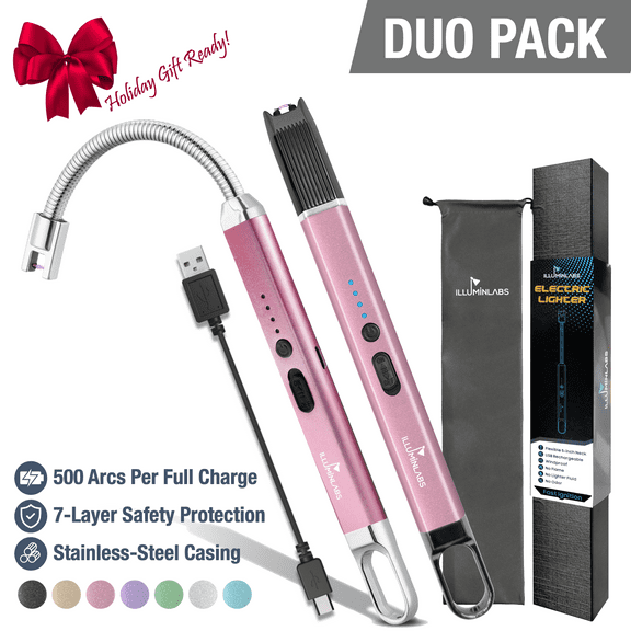 2Pack Electric Lighter – USB Rechargeable Candle lighter, Windproof Flameless Plasma Arc Lighter for BBQ Grill, Camping, Stove, 7.5” Long Stick Lighter,Rose Gold