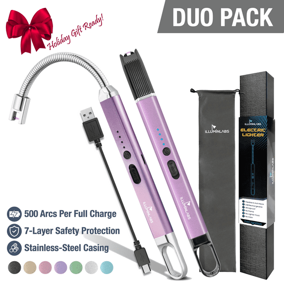2Pack Electric Lighter – USB Rechargeable Candle lighter, Windproof Flameless Plasma Arc Lighter for BBQ Grill, Camping, Stove, 7.5” Long Stick Lighter,Purple