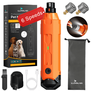 Illuminlabs 6-Speed Dog Nail Grinder with 2 LED Light for Large Medium Dogs - 3X More Powerful Electric Pet Nail Painless Paws Grooming & Smoothing Tool