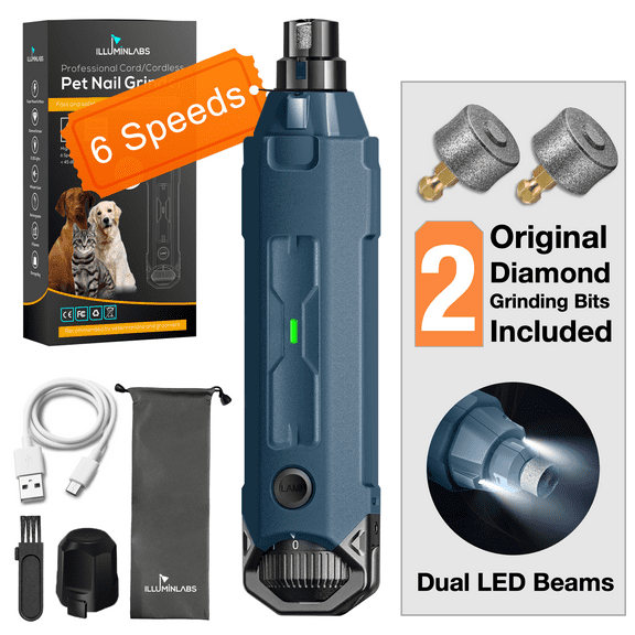 6-Speed Dog Nail Grinder with 2 LED Light for Large Medium Dogs - 3X More Powerful Electric Pet Nail Painless Paws Grooming & Smoothing Tool