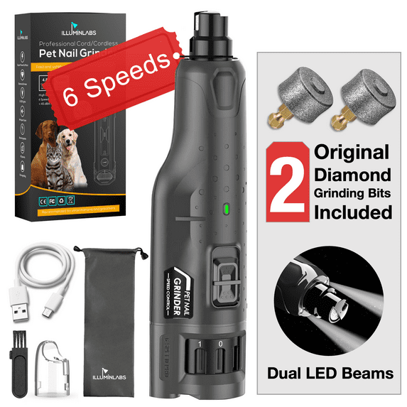 6-Speed Dog Nail Grinder with 2 LED Light for Large Medium Dogs - 3X More Powerful Electric Pet Nail Painless Paws Grooming & Smoothing Tool