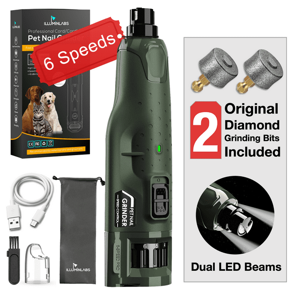 6-Speed Dog Nail Grinder with 2 LED Light for Large Medium Dogs - 3X More Powerful Electric Pet Nail Painless Paws Grooming & Smoothing Tool