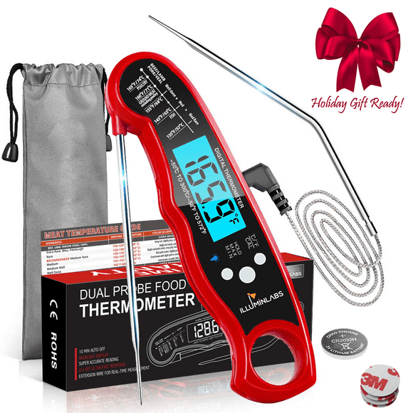 Illuminlabs Dual Probe Meat Thermometer - Digital Food Thermometer with Alarm, for Cooking, Candy, Oven, Grill and Deep Fry. Accurate Instant Read or Stay-in-Oven Kitchen Thermometer, Pre-Calibrated