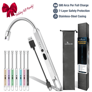 Illuminlabs Electric Lighter - USB Rechargeable Candle Lighters, Long Grill Lighter with Flexible Neck, Windproof Flameless Plasma Lighter, Arc Lighter for Camping, Cigarettes and Stove, Silver